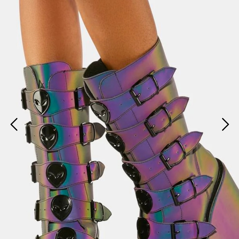 👽alien reflective rave boots